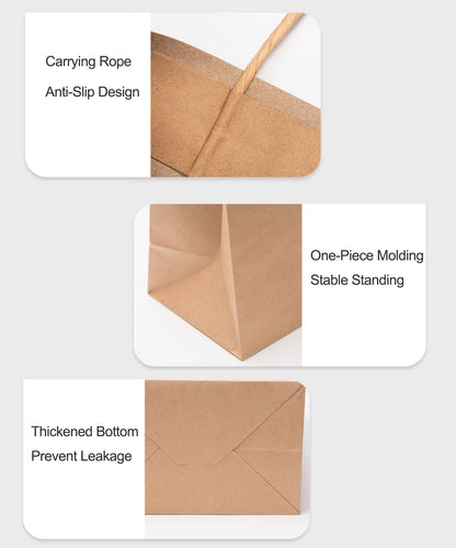Paper Shopping Bags with Handles, Brown and White