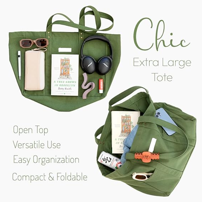 Cotton Canvas Tote Shopping Bag, Multi-function Tote Bag (Green) --- as low as $2.3